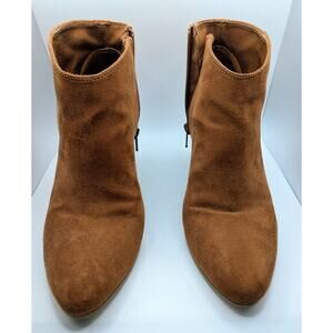 Brown Suede Ankle Booties Block Heel Zip Up Booties Classic Fall Boots